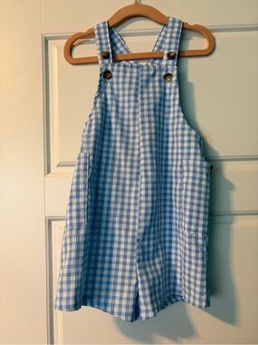 Blue Gingham Girls' Overall Shorts - Kids Bottoms